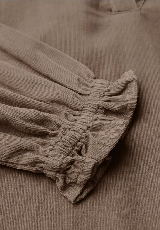 Corduroy blouse met ruches bark brown