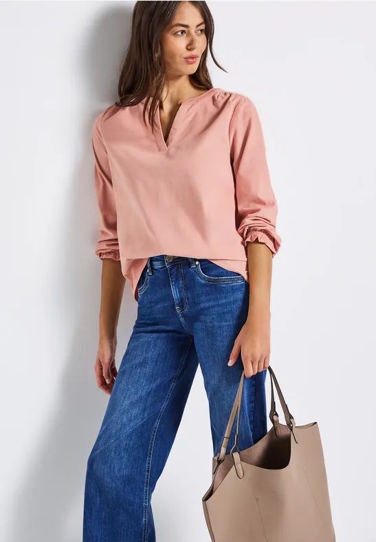 Corduroy blouse met ruches faded rose