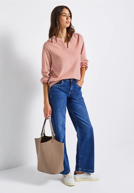 Corduroy blouse met ruches faded rose
