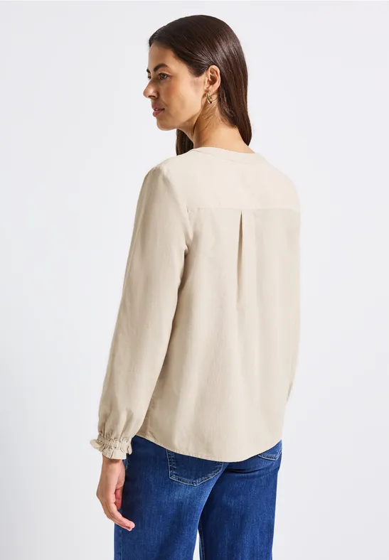 Corduroy blouse met ruches malted beige