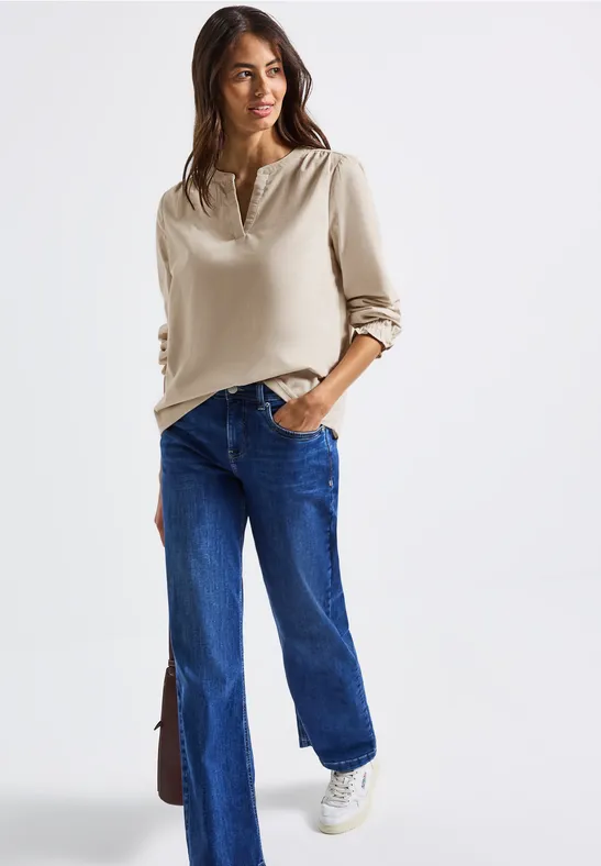 Corduroy blouse met ruches malted beige