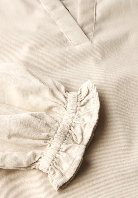 Corduroy blouse met ruches malted beige