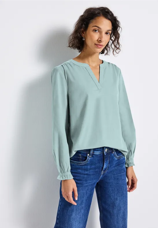 Corduroy blouse met ruches arona blue