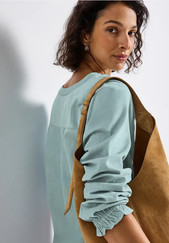 Corduroy blouse met ruches arona blue