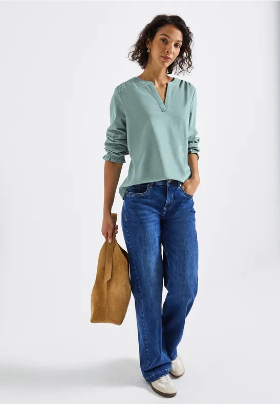 Corduroy blouse met ruches arona blue