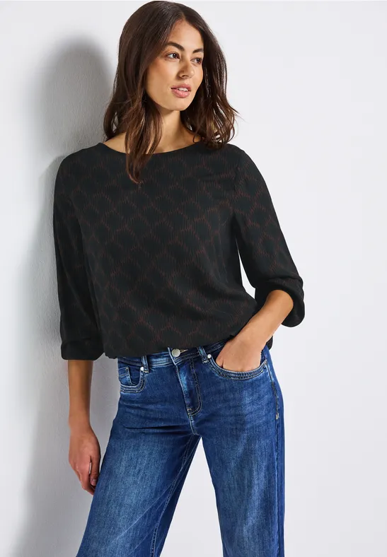 Bedrukte blouse met elastische zoom Black