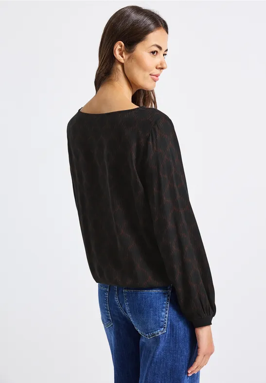 Bedrukte blouse met elastische zoom Black