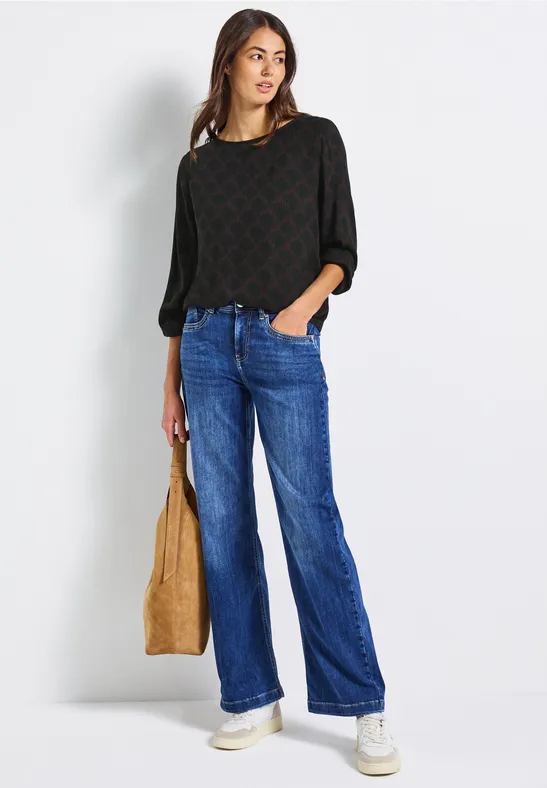 Bedrukte blouse met elastische zoom Black
