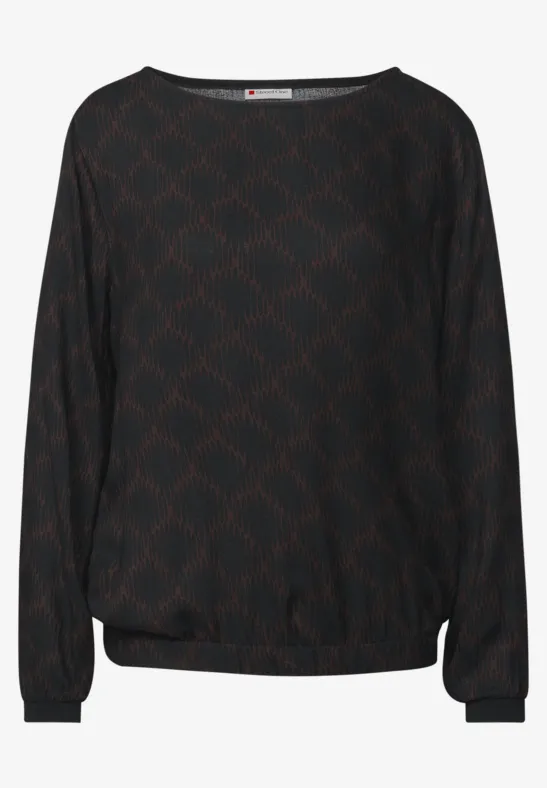 Bedrukte blouse met elastische zoom Black