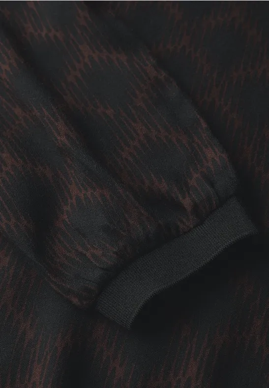 Bedrukte blouse met elastische zoom Black