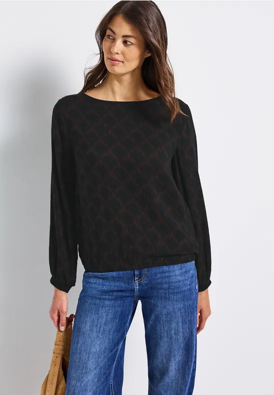 Bedrukte blouse met elastische zoom Black