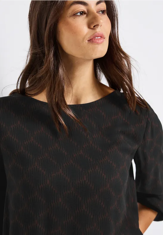 Bedrukte blouse met elastische zoom Black