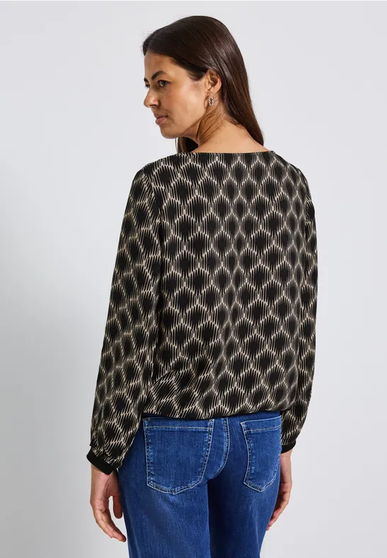 Bedrukte blouse met elastische zoom sanded beige