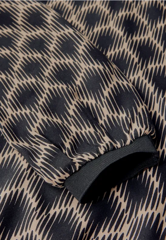 Bedrukte blouse met elastische zoom sanded beige