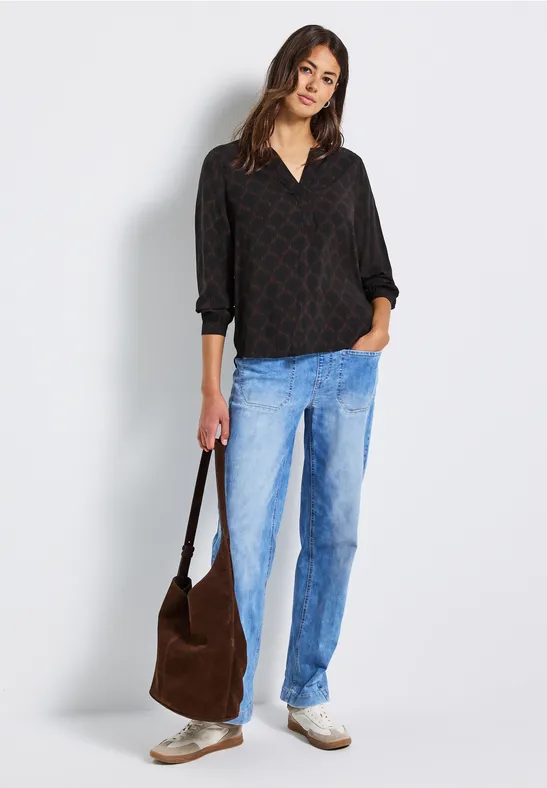 Tunique imprimée Split Neck Black