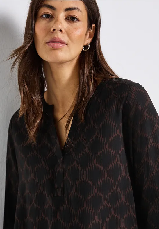 Tunique imprimée Split Neck Black