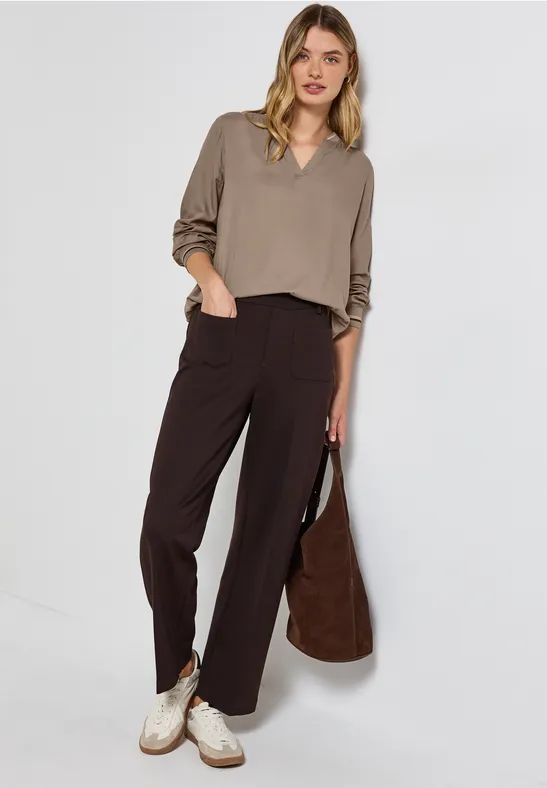 Blouse met gespleten hals en tape bark brown