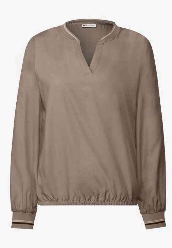 Blouse met gespleten hals en tape bark brown