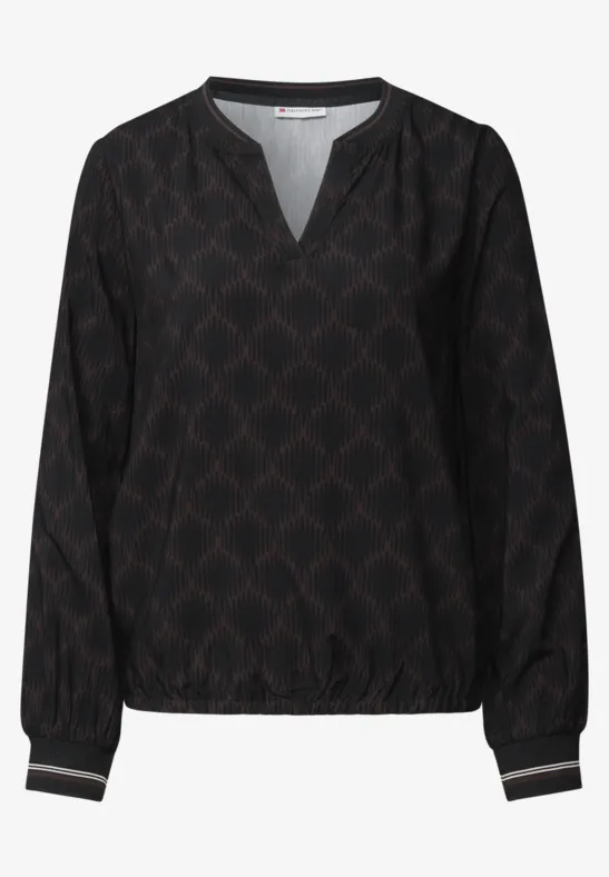 Split Neck Bluse mit Tape Black
