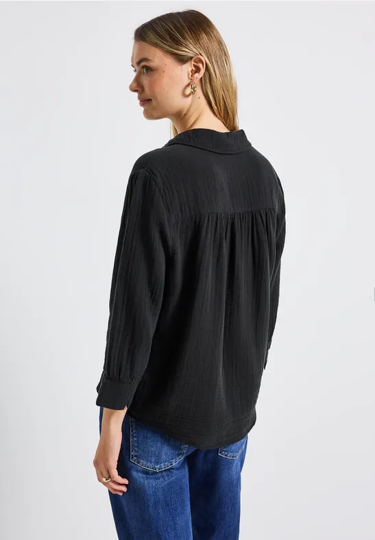 Musselin Hemdbluse Black