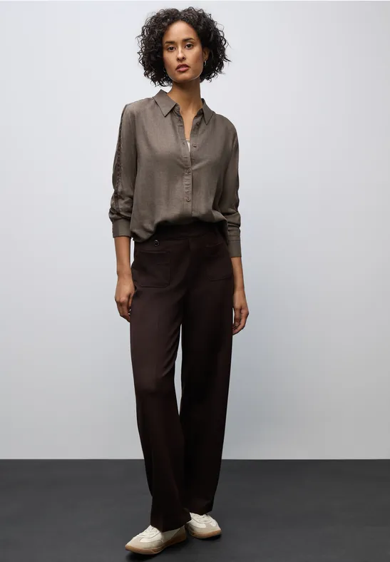 Blouse met galonstrepen dark nomad brown mel.