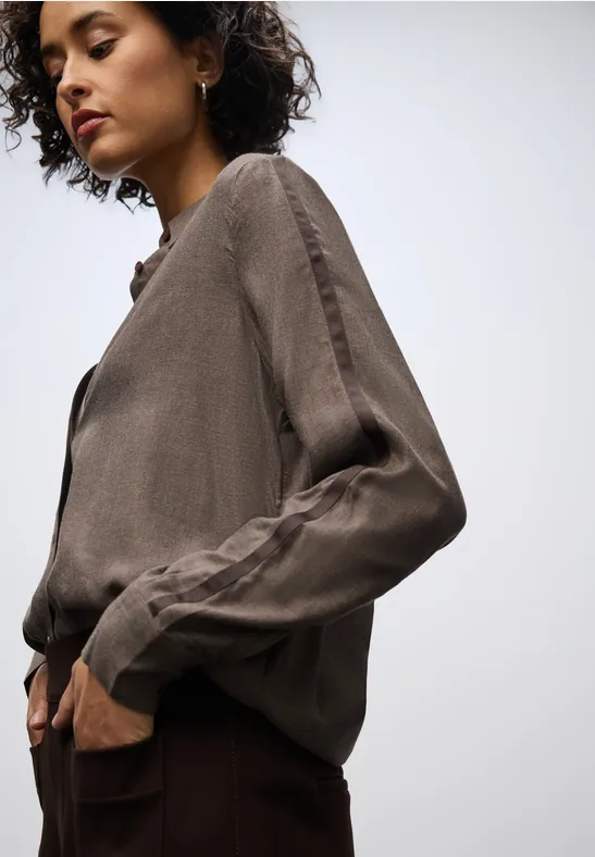Blouse met galonstrepen dark nomad brown mel.