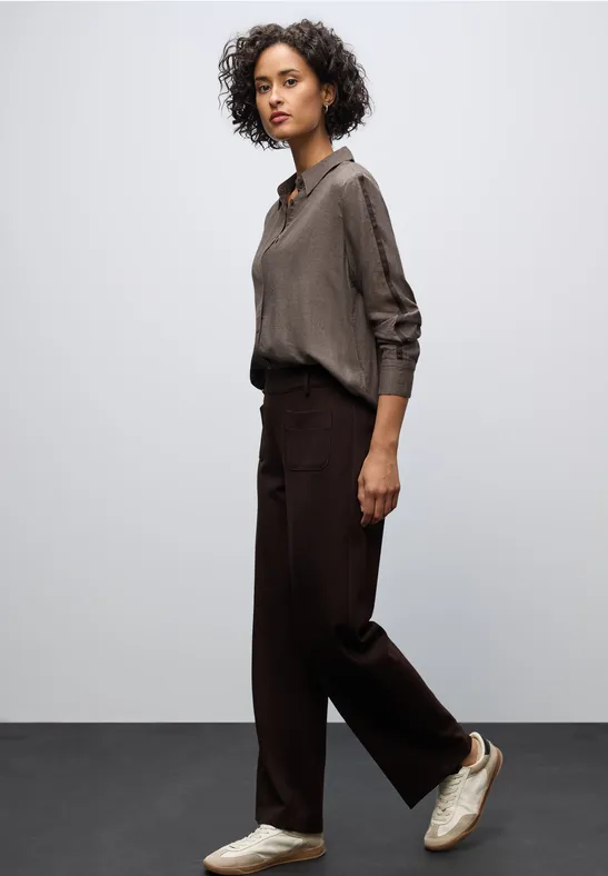 Blouse met galonstrepen dark nomad brown mel.