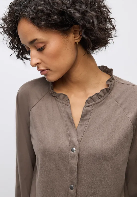 Tuniek van velours met ruches silk brown