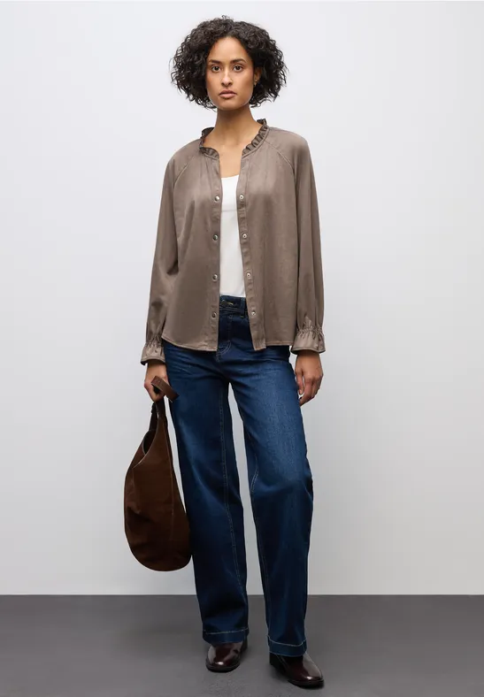Tuniek van velours met ruches silk brown