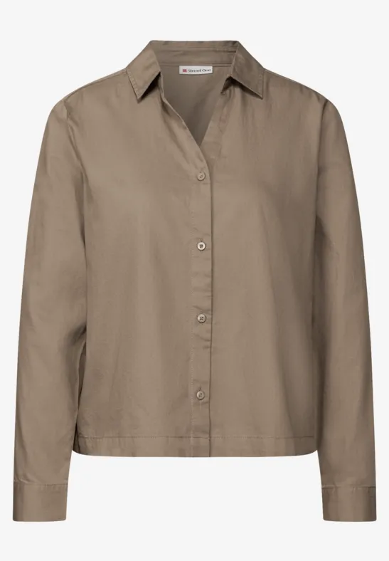 Twill overhemd blouse bark brown
