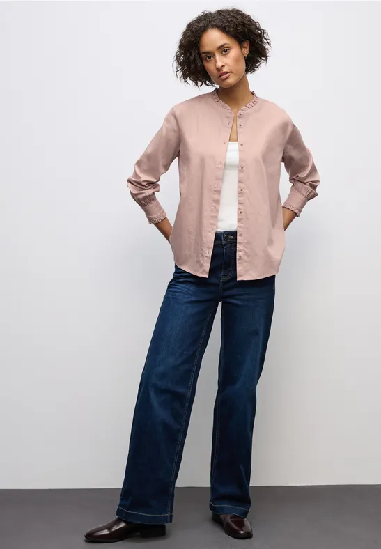 Katoenen blouse met ruches faded rose