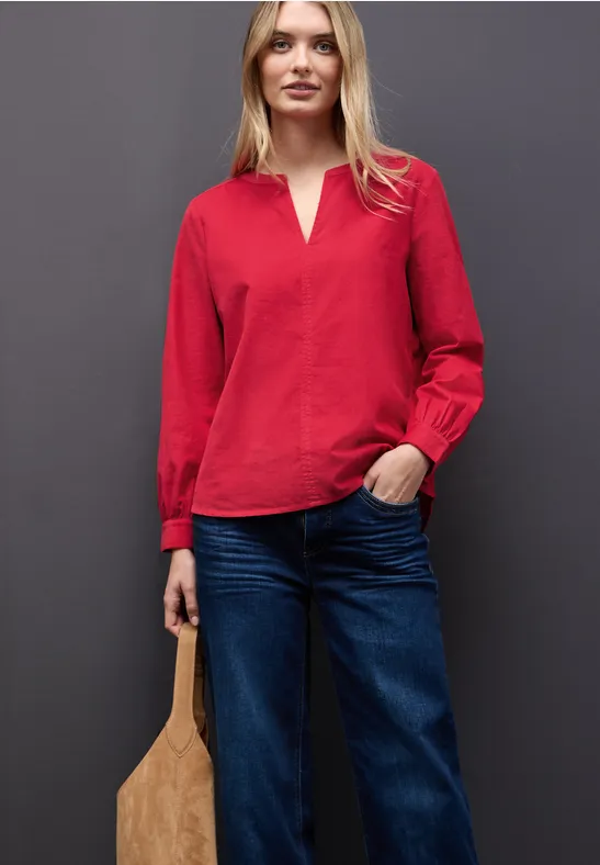 Corduroy blouse in effen kleur racing red