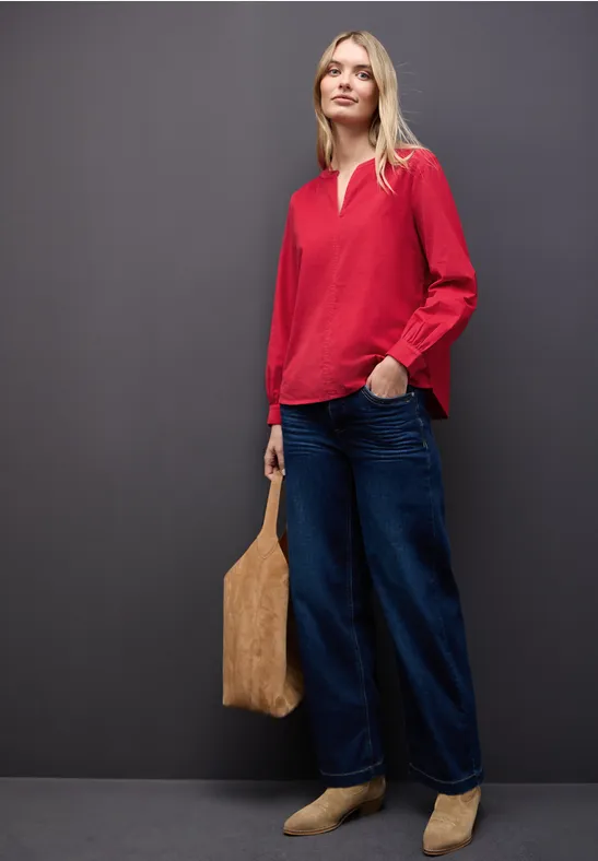 Corduroy blouse in effen kleur racing red