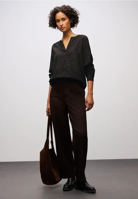 Split hals leo blouse darkest brown