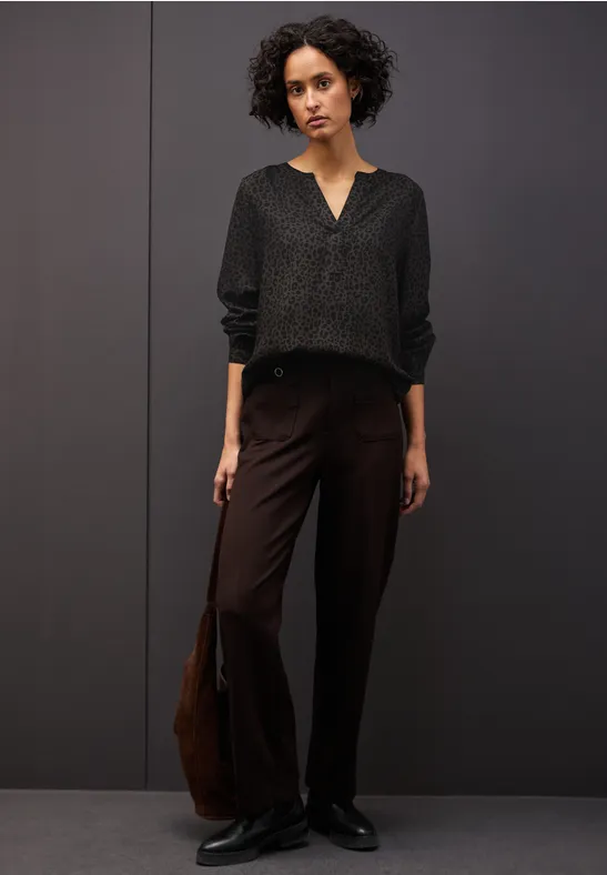 Split hals leo blouse darkest brown