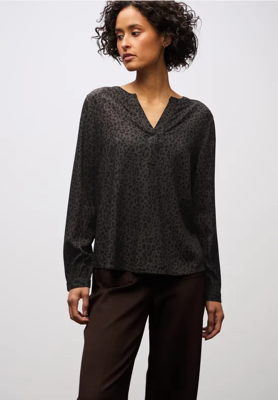 Split hals leo blouse darkest brown