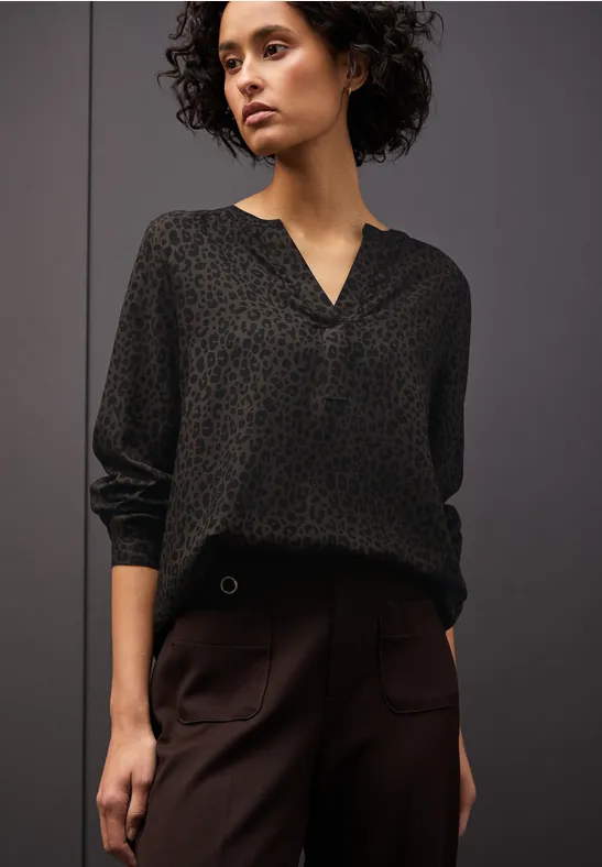 Split hals leo blouse darkest brown