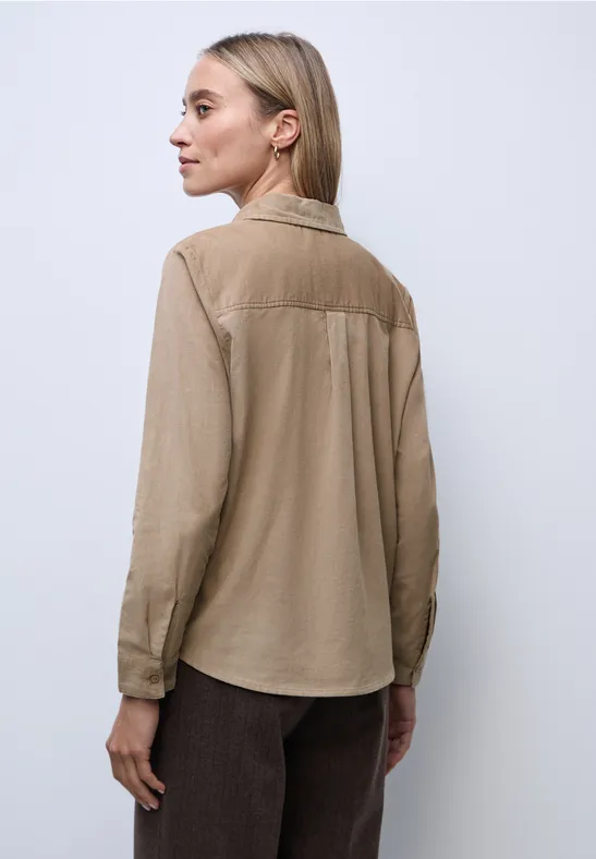 Corduroy blouse met tape details flowing beige