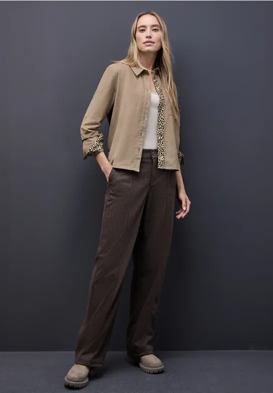 Corduroy blouse met tape details flowing beige