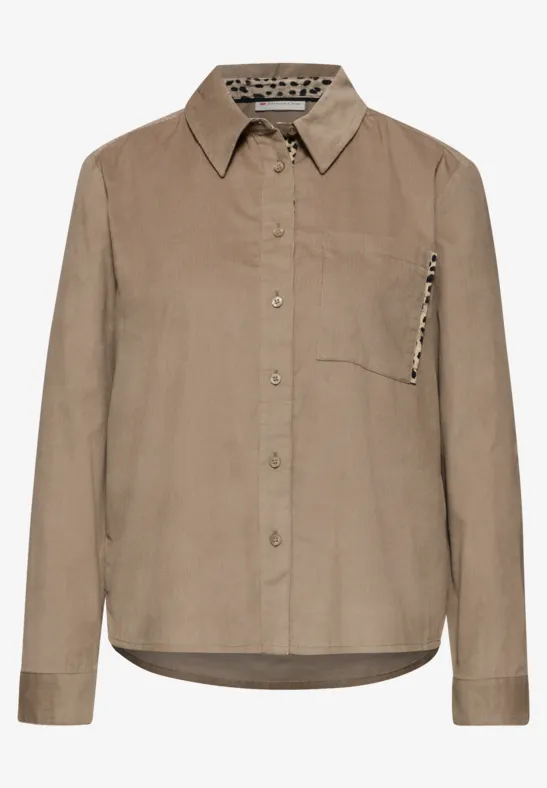 Corduroy blouse met tape details flowing beige