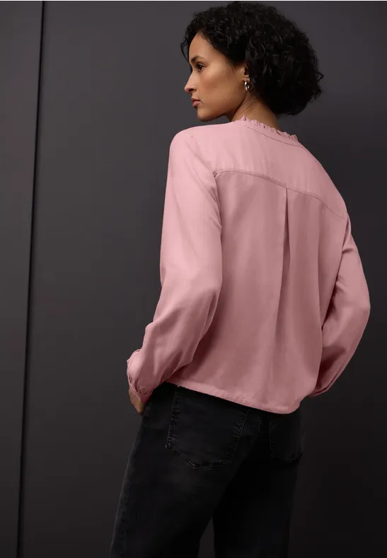 Gemêleerde blouse met ruches powder pink mel.