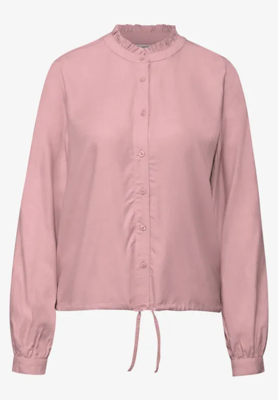 Gemêleerde blouse met ruches powder pink mel.