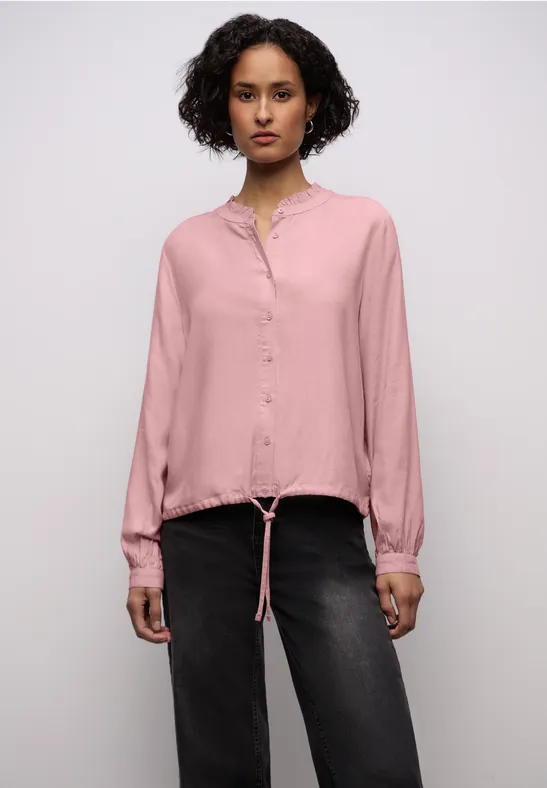 Gemêleerde blouse met ruches powder pink mel.