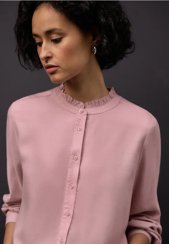 Gemêleerde blouse met ruches powder pink mel.
