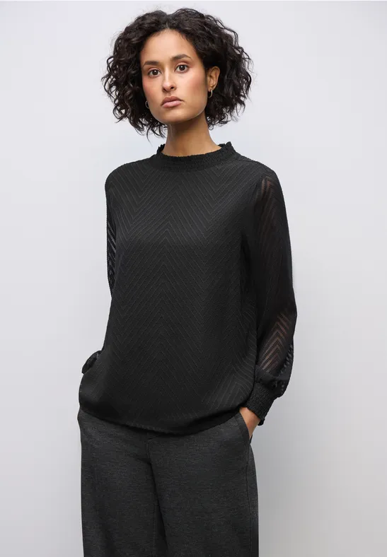 Blouse en mousseline de soie à détails smockés Black