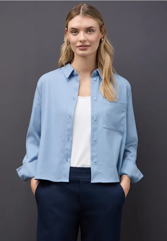 Gemêleerde blouse met tape frosted blue mel.