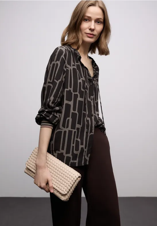 Gemusterte Tunika mit Tape darkest brown