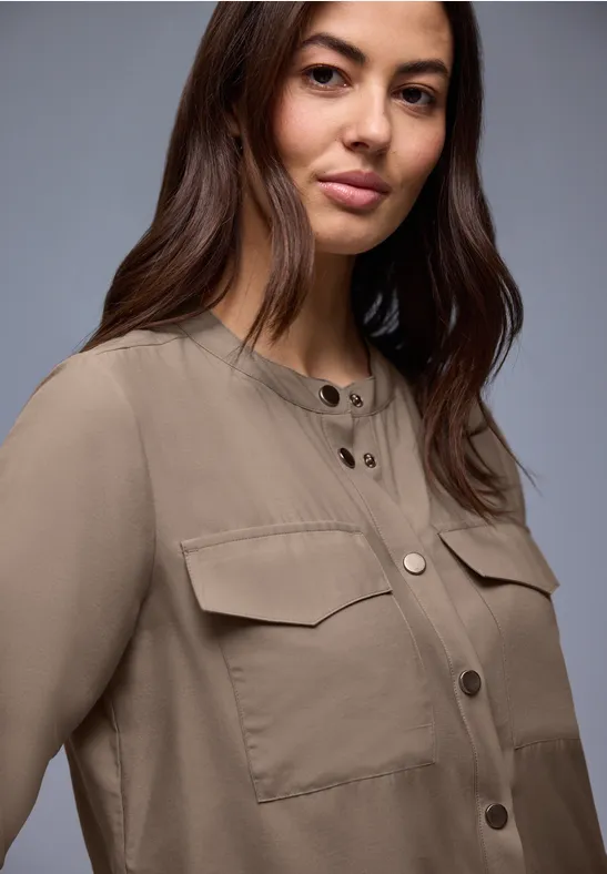 Overhemd blouse met zakken light terra mocha