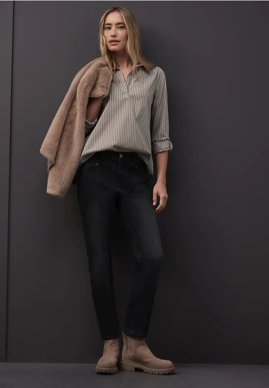 Gestreifte Business Bluse light terra mocha