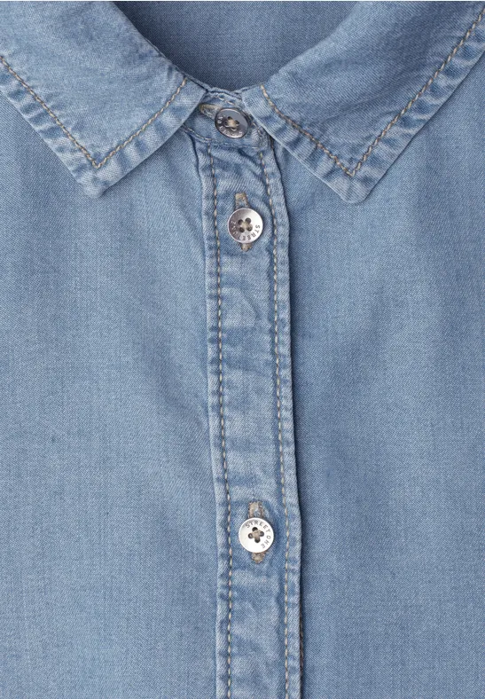 Overhemdblouse met 3/4 mouwen in denimlook Light Blue soft wash